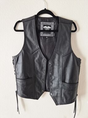 Mens Small Genuine Black Leather Highway 21  Motorcycle Vest